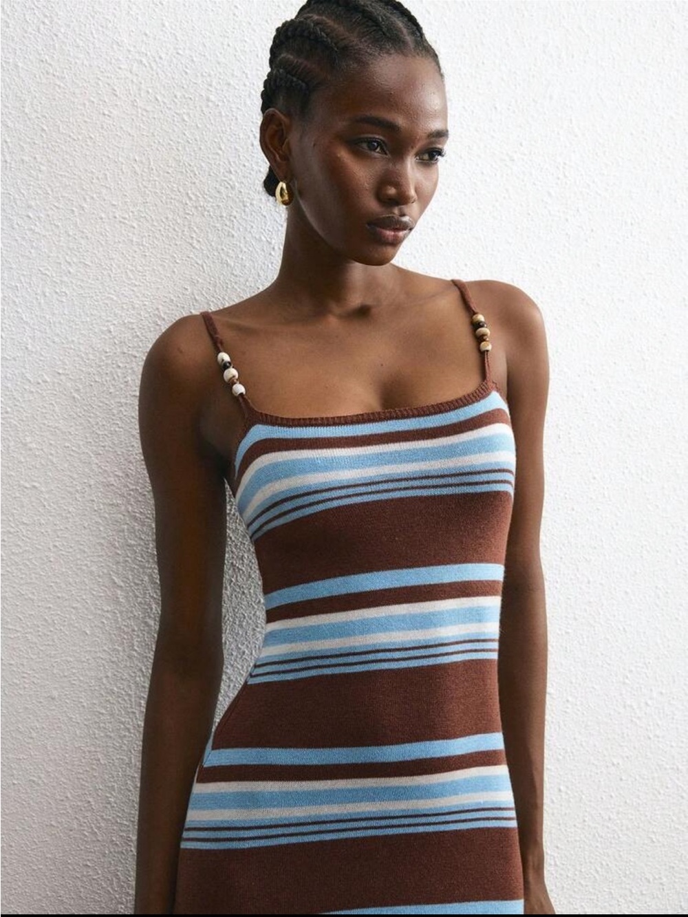 Striped Brown and Light Blue Maxi Dress - Picture 4 of 5